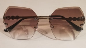 BROWN Beauty! Gold/Pearl Geometric Rimless Sunglasses