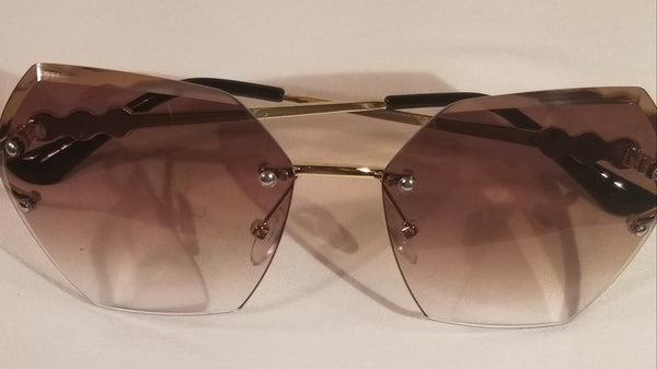 BROWN Beauty! Gold/Pearl Geometric Rimless Sunglasses