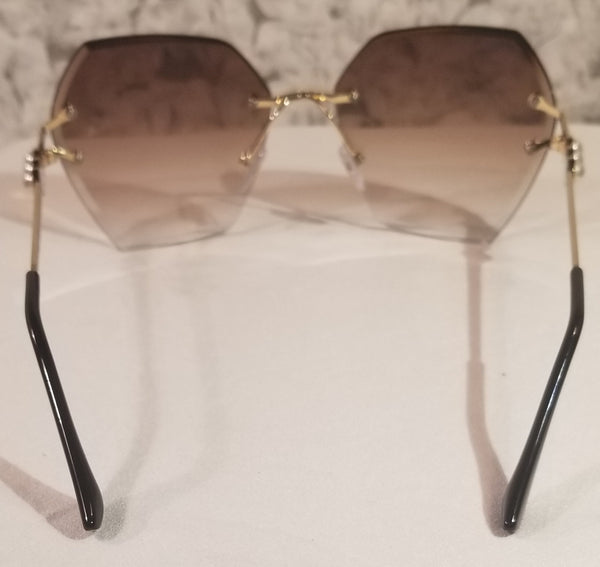 BROWN Beauty! Gold/Pearl Geometric Rimless Sunglasses