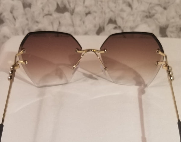 BROWN Beauty! Gold/Pearl Geometric Rimless Sunglasses