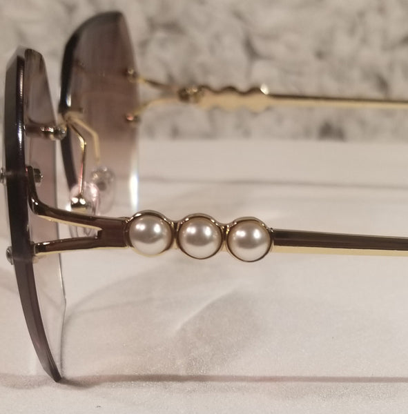 BROWN Beauty! Gold/Pearl Geometric Rimless Sunglasses