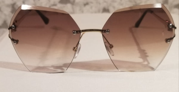 BROWN Beauty! Gold/Pearl Geometric Rimless Sunglasses