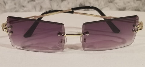 PURPLE Eggplant! UNISEX! Gold Frame Rectangle Rimless Sunglasses