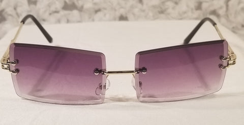 PURPLE Rust Ombre! UNISEX! Gold Frame Rectangle Rimless Sunglasses