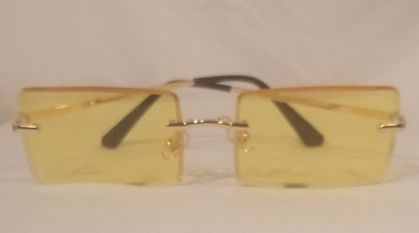 YELLOW Golden Child! UNISEX! Gold Frame Rectangle Rimless Sunglasses