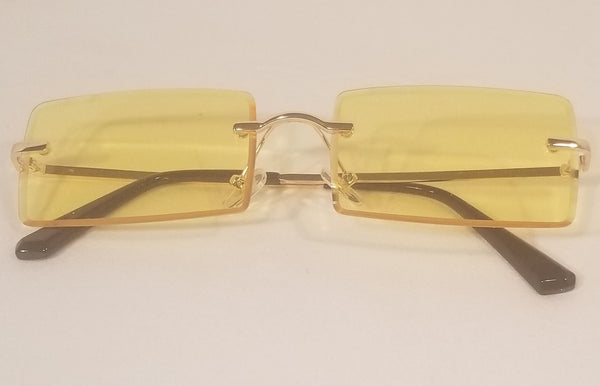 YELLOW Golden Child! UNISEX! Gold Frame Rectangle Rimless Sunglasses