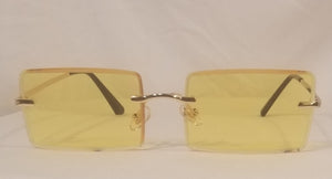 YELLOW Golden Child! UNISEX! Gold Frame Rectangle Rimless Sunglasses