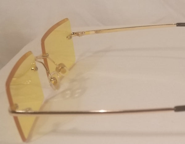 YELLOW Golden Child! UNISEX! Gold Frame Rectangle Rimless Sunglasses