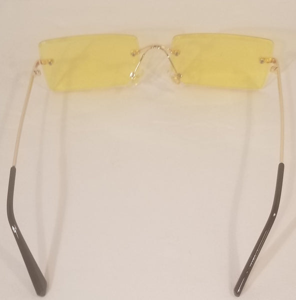 YELLOW Golden Child! UNISEX! Gold Frame Rectangle Rimless Sunglasses