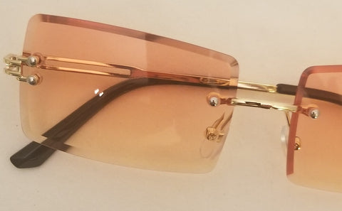 ORANGE Clementine! #1 Gold Frame Rectangle Rimless Sunglasses