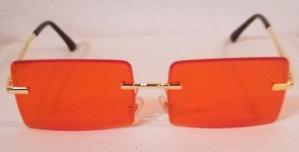 RED Fire Red!! #1 UNISEX! Gold Frame Rectangle Rimless Sunglasses