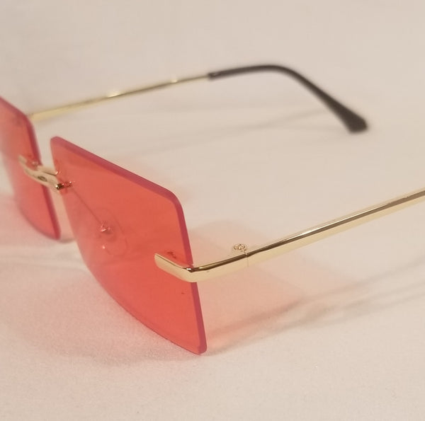 RED Fire Red!! #1 UNISEX! Gold Frame Rectangle Rimless Sunglasses