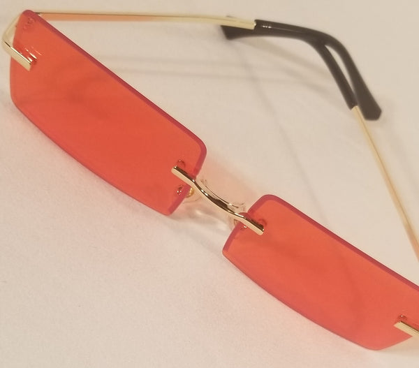 RED Fire Red!! #1 UNISEX! Gold Frame Rectangle Rimless Sunglasses