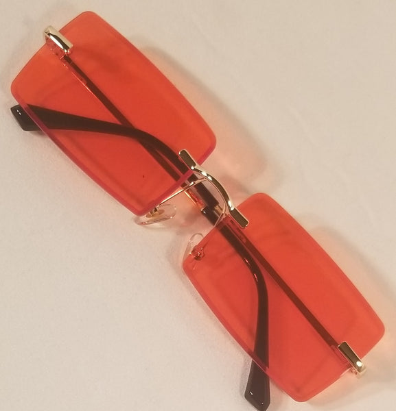 RED Fire Red!! #1 UNISEX! Gold Frame Rectangle Rimless Sunglasses