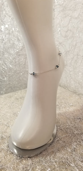 Covina Blu! Sterling Silver with Blue S.A. Crystal Anklet 9"-10-1/2"