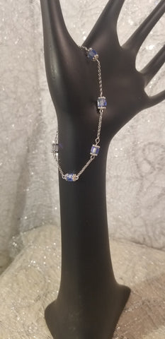 Straight Blu! Sterling Silver with Blue S.A. Crystal Bracelet 7-3/4"-9"