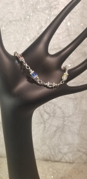 Color Me Calm! Sterling Silver with 4 Colors of S.A. Crystal Bracelet 7-1/2"