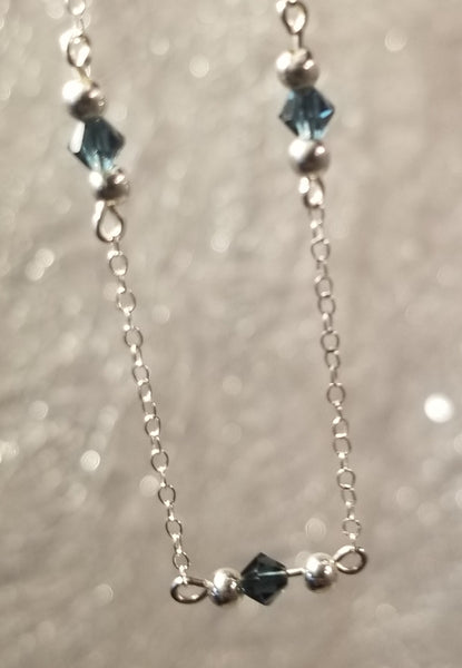 Covina Blu! Sterling Silver with Blue S.A. Crystal Anklet 9"-10-1/2"