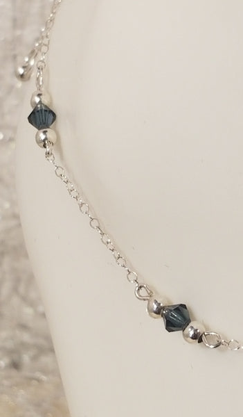 Covina Blu! Sterling Silver with Blue S.A. Crystal Anklet 9"-10-1/2"