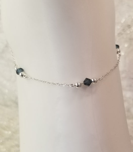 Covina Blu! Sterling Silver with Blue S.A. Crystal Anklet 9"-10-1/2"