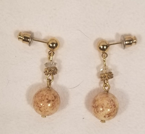 Brown Splashed! Gold Metal with Brown Splattered Bead Earrings