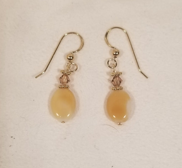 Maple Beaded! 14 KTGF w/ Tan Beads, S.A. Crystal Earrings