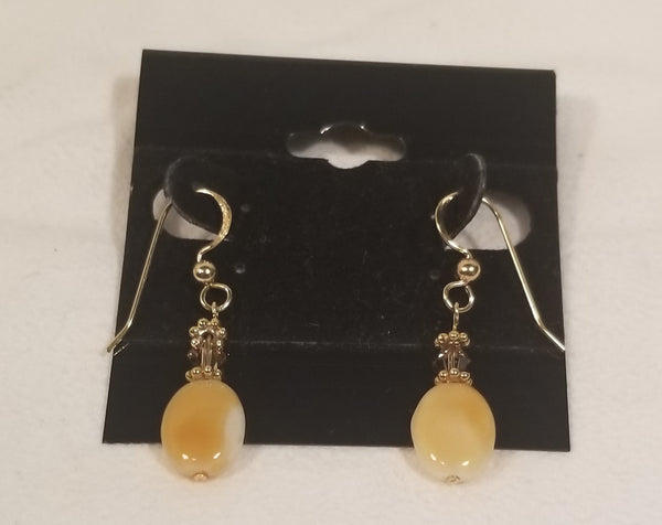 Maple Beaded! 14 KTGF w/ Tan Beads, S.A. Crystal Earrings