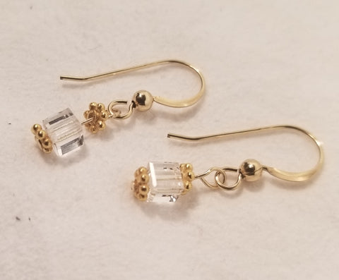 Boxed Clear! 14 KTGF w/ S.A. Crystal Clear Earrings