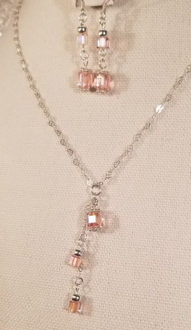 Pink Passion! Sterling Silver with Pink Triple Drop S.A. Crystal Set 18"-19"