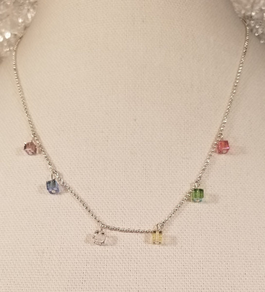 Color Flex! Sterling with Multi-Colored S.A. Crystal Necklace 18"