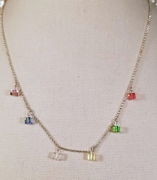 Color Flex! Sterling with Multi-Colored S.A. Crystal Necklace 18"