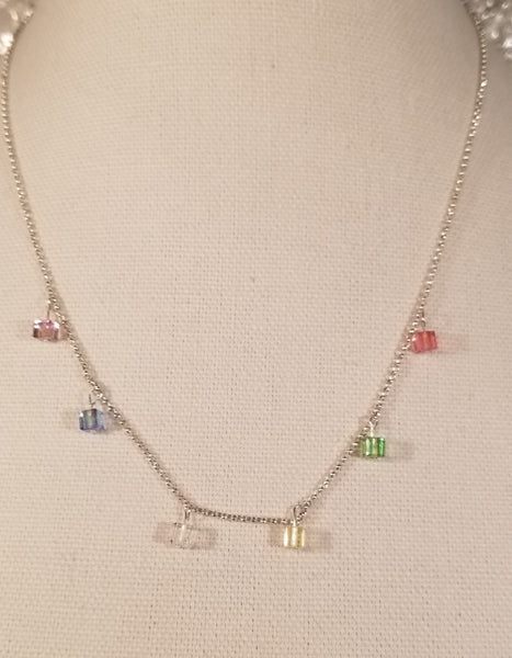 Color Flex! Sterling with Multi-Colored S.A. Crystal Necklace 18"