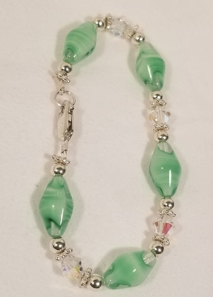 Greens! Sterling and Green Beads with S.A. Crystal Clear Set 18"-19-1/2"