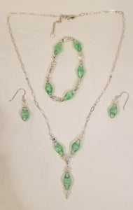 Greens! Sterling and Green Beads with S.A. Crystal Clear Set 18"-19-1/2"