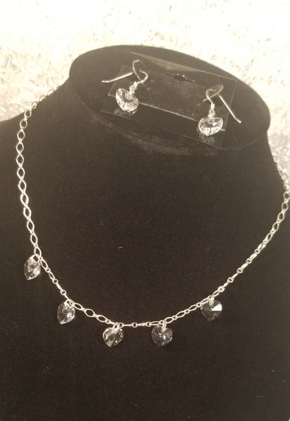 HArts On You! Sterling with S.A. Crystal Clear Heart Set 16"-17"