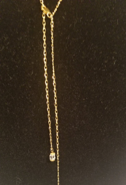 Genuine Hottie! 14 KT Gold with Clear Double Drop S.A. Crystal Necklace 15"-29" (see details)