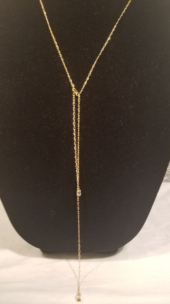 Genuine Hottie! 14 KT Gold with Clear Double Drop S.A. Crystal Necklace 15"-29" (see details)