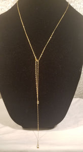 Genuine Hottie! 14 KT Gold with Clear Double Drop S.A. Crystal Necklace 15"-29" (see details)