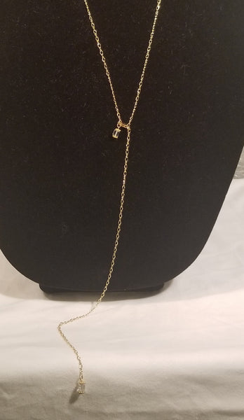 Genuine Hottie! 14 KT Gold with Clear Double Drop S.A. Crystal Necklace 15"-29" (see details)