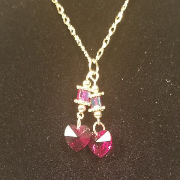 Love Connection! 14 KT Gold with Red AB Heart 2 Heart S.A. Crystal Set 20"-22"