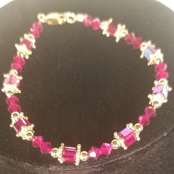 Love Connection! 14 KT Gold with Red AB Heart 2 Heart S.A. Crystal Set 20"-22"