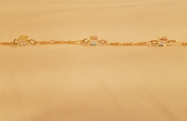 Sun Day! 14 KTGF w/ Yellow AB S.A. Crystal Cube Anklet 9-1/2">10-1/2">11-1/2"