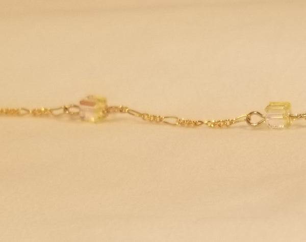 Sun Day! 14 KTGF w/ Yellow AB S.A. Crystal Cube Anklet 9-1/2">10-1/2">11-1/2"