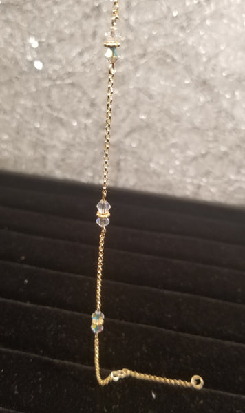 D-Expression! 14 KTGF w/ Clear AB S.A. Crystal Anklet 10-3/4"-11-3/4"