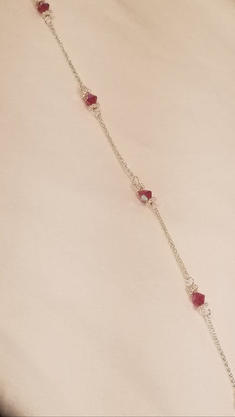 Cherry Ice! Silver with Red S.A. Crystal Anklet 9"-11"