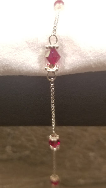 Cherry Ice! Silver with Red S.A. Crystal Anklet 9"-11"