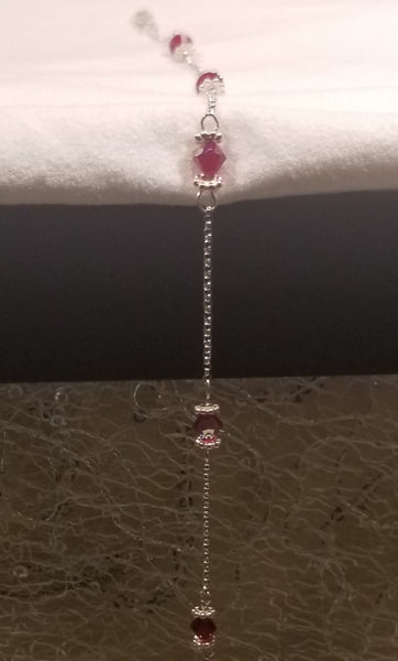 Cherry Ice! Silver with Red S.A. Crystal Anklet 9"-11"