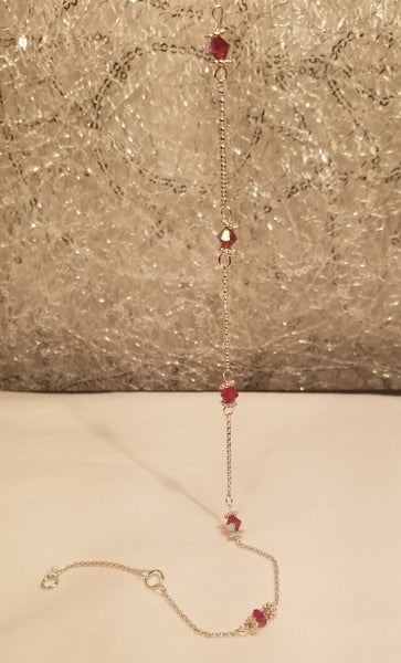 Cherry Ice! Silver with Red S.A. Crystal Anklet 9"-11"