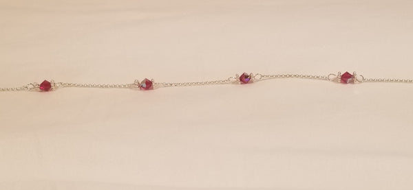 Cherry Ice! Silver with Red S.A. Crystal Anklet 9"-11"