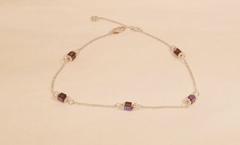 Pumped Up Purple! Sterling Silver with Purple S.A. Crystal Anklet 9-1/2"-11"